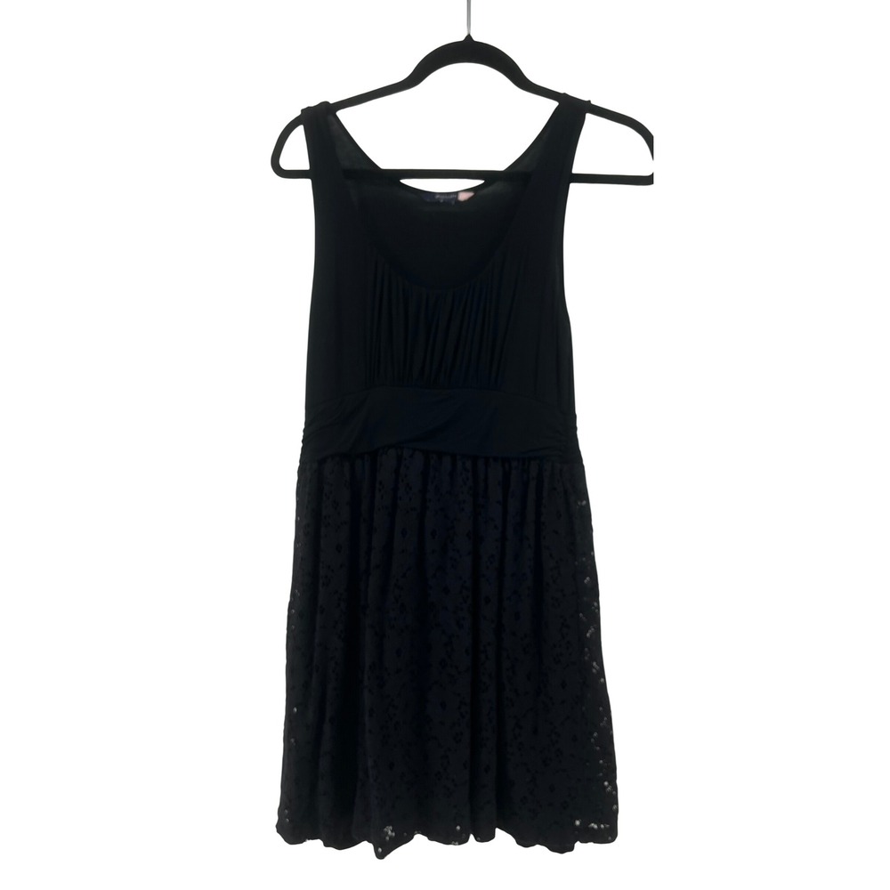 ModCloth Womens Black Lace Mixed Media Ruched Mini Dress Large Sleeveless Scoop